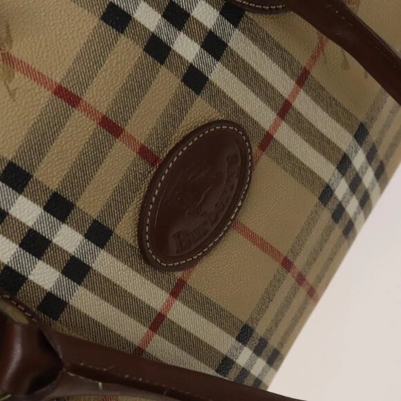 Burberrys Nova Check Boston Bag PVC 2way Beige Gold Auth 117842 - Picture 6 of 16